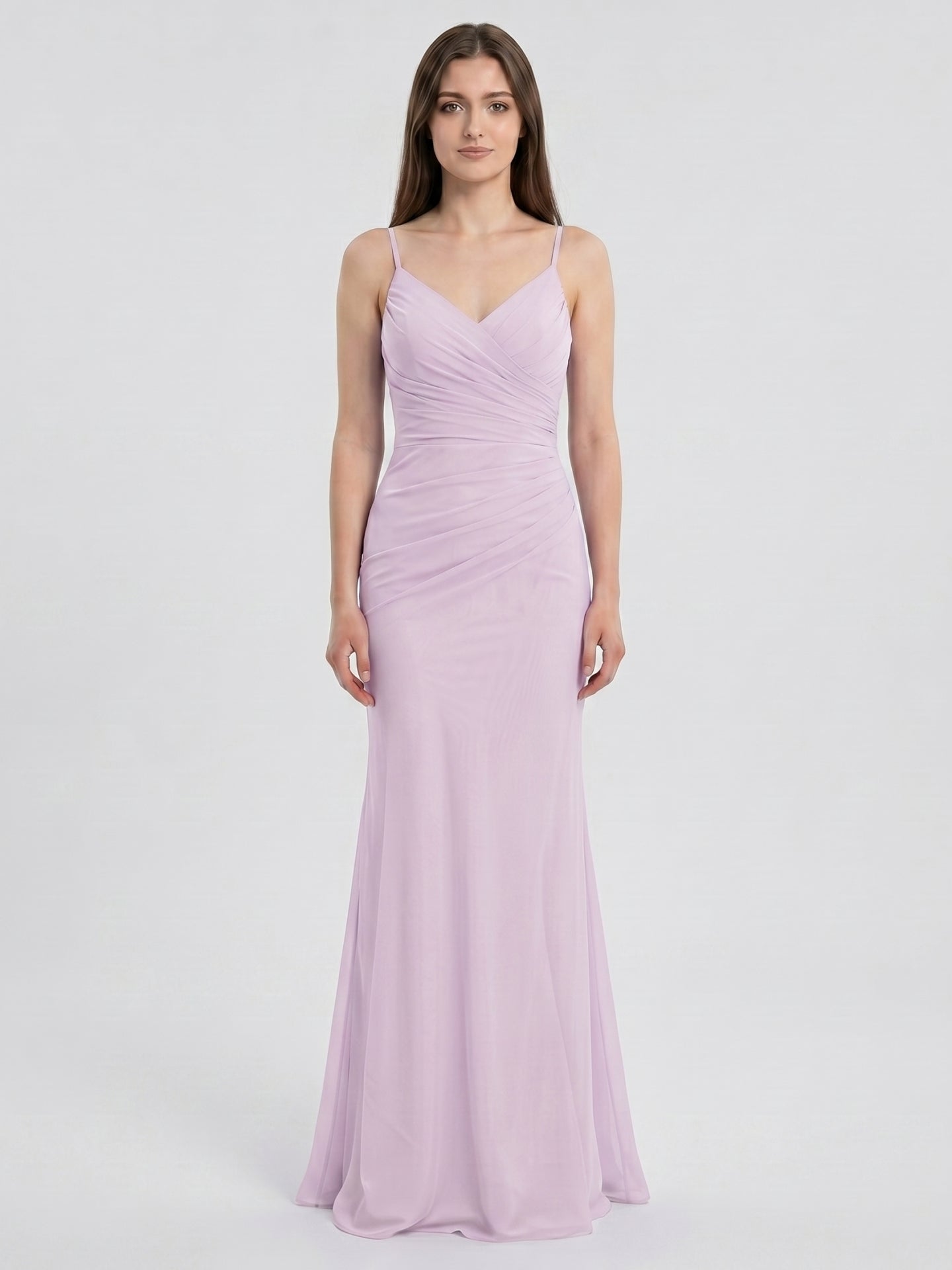 Lilac Chiffon Trumpet Sweetheart Back Zip Floor-Length Bridesmaid Dress