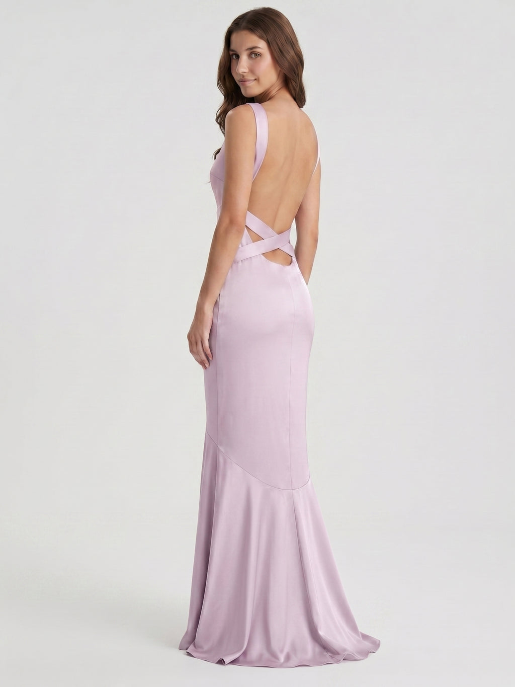 Lilac Matte Satin Mermaid Cowl Neck Backless Floor-Length Bridesmaid Dress