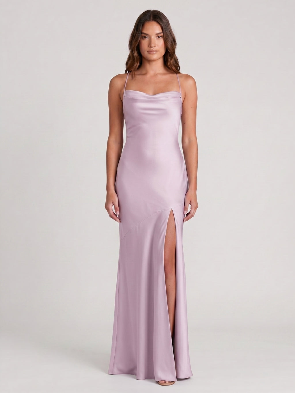 Lilac Matte Satin Trumpet Straight Neck Backless Ankle-Length Bridesmaid Dress