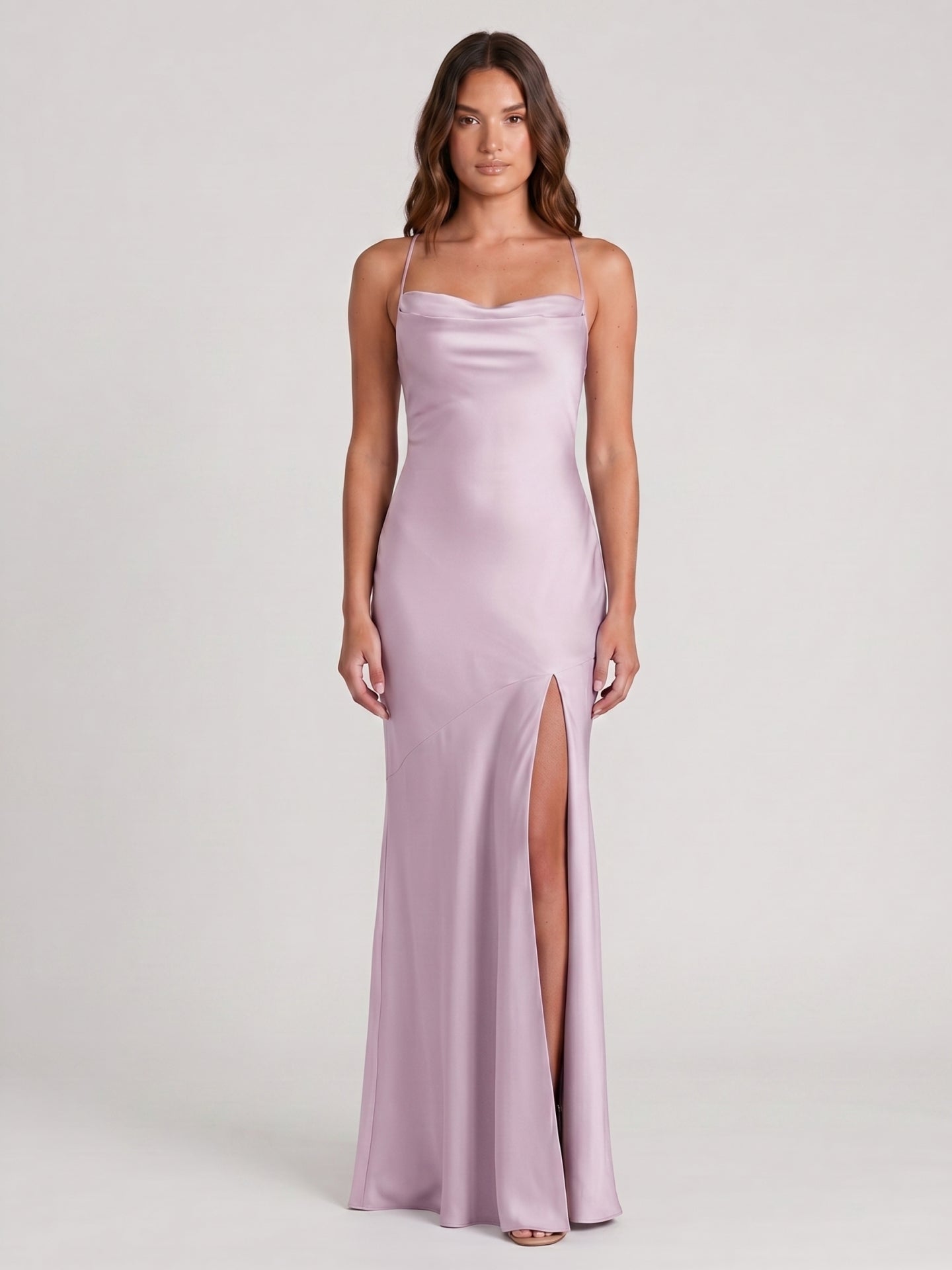 Lilac Matte Satin Trumpet Straight Neck Backless Ankle-Length Bridesmaid Dress