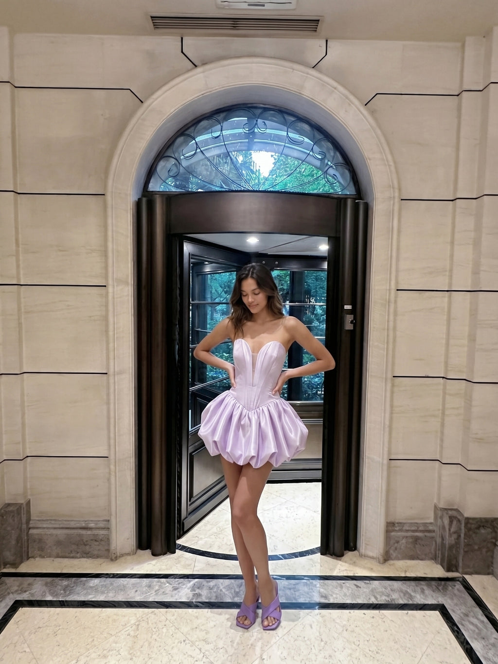 Lilac Satin A-Line Sweetheart Backless Short Homecoming Dress with Pleating