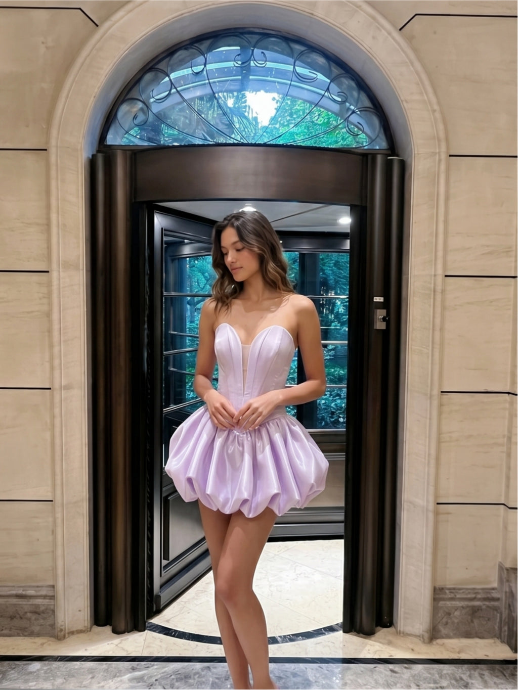Lilac Satin A-Line Sweetheart Backless Short Homecoming Dress with Pleating