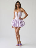 Lilac Satin A-Line Sweetheart Backless Short Homecoming Dress with Pleating