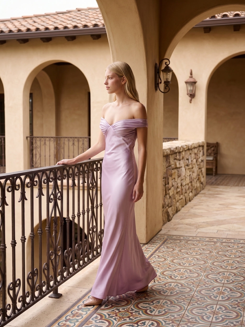 Lilac Satin Mermaid Off-the-Shoulder Backless Floor-Length Bridesmaid Dress