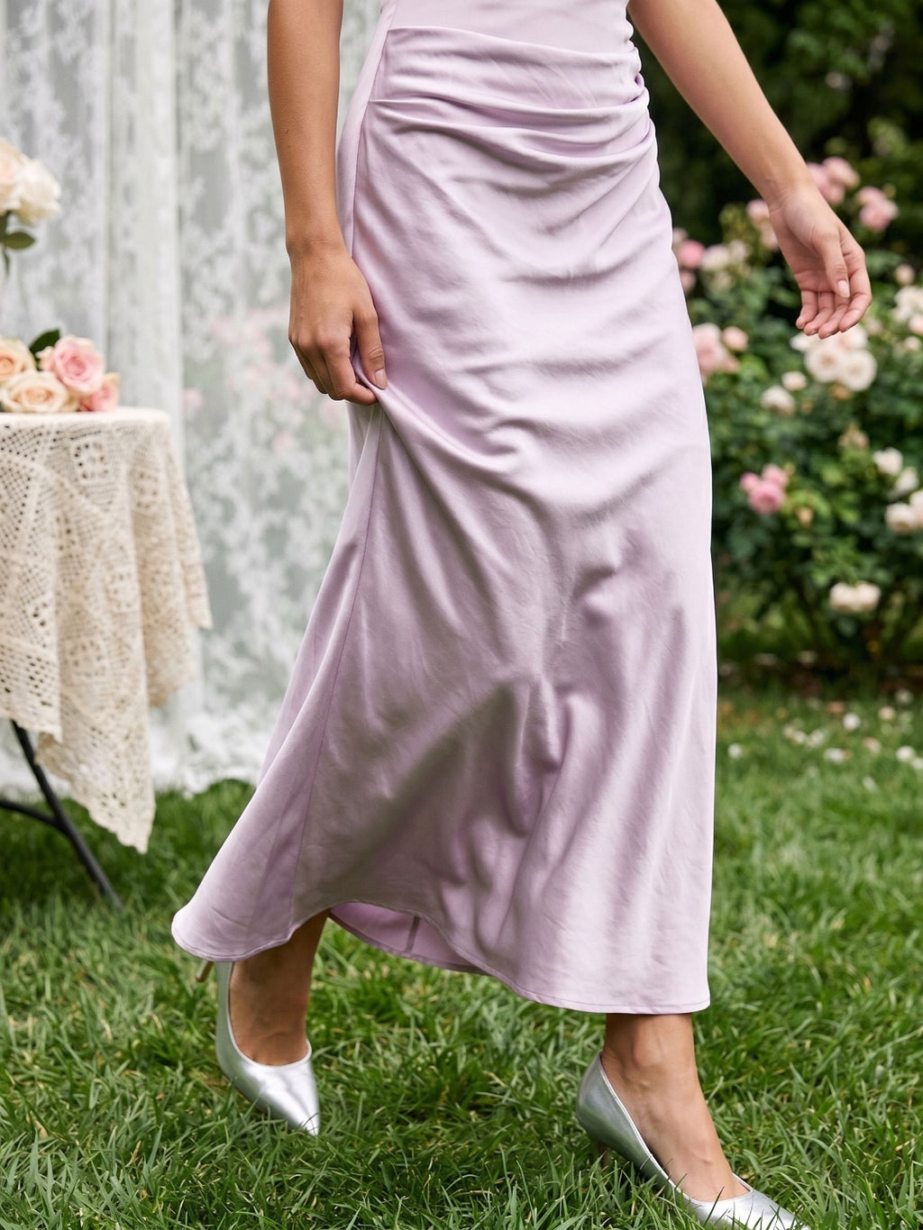 Lilac Satin Sheath One Shoulder Side Zip Ankle-Length Evening Dress