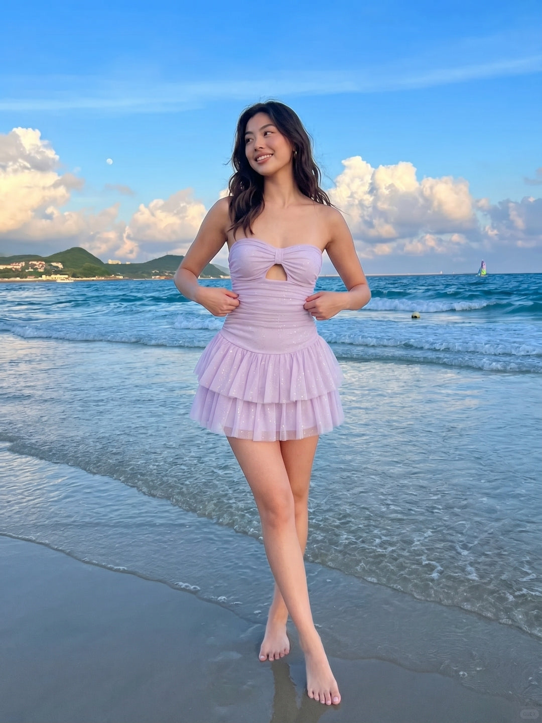Lilac Tulle A-Line Sweetheart Backless Short Homecoming Dress with Pleating