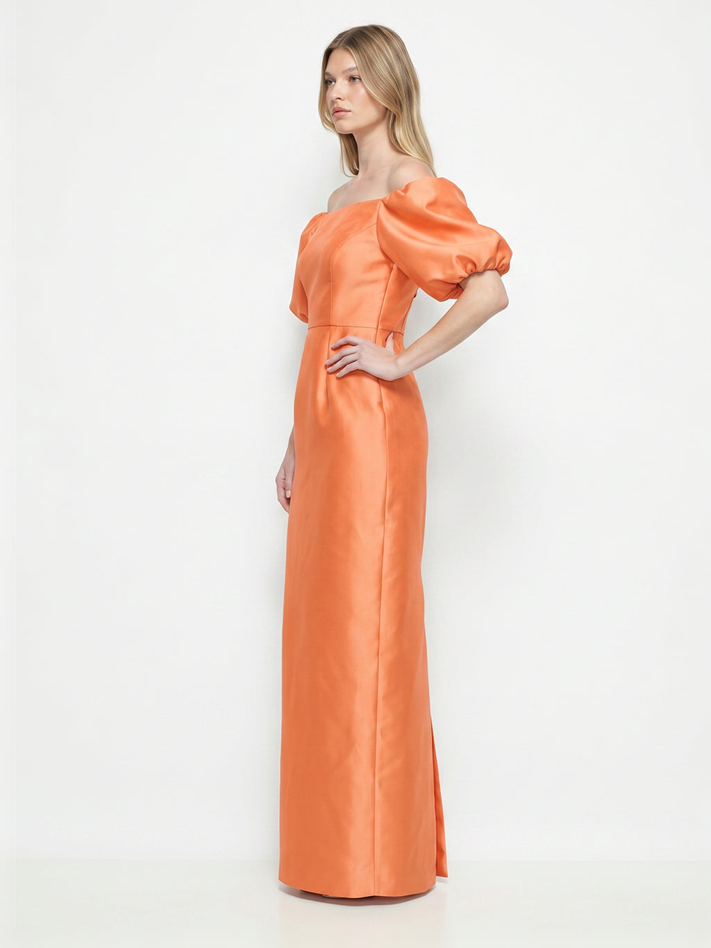 Luminous Orange Satin Sheath Straight Neck Backless Floor-Length Bridesmaid Dress with Pockets