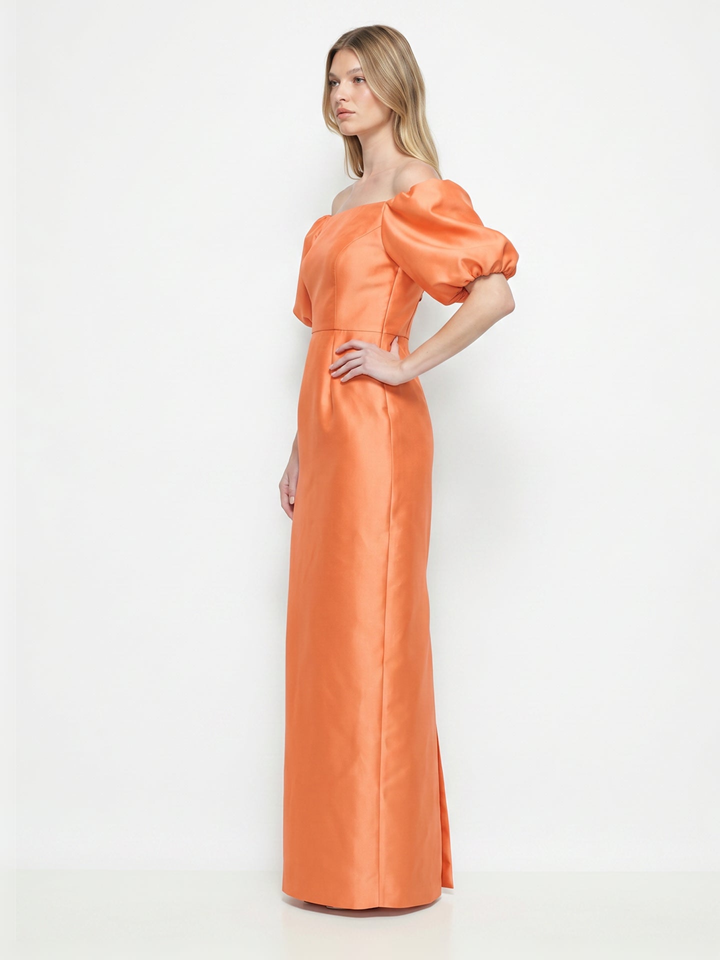 Luminous Orange Satin Sheath Straight Neck Backless Floor-Length Bridesmaid Dress with Pockets