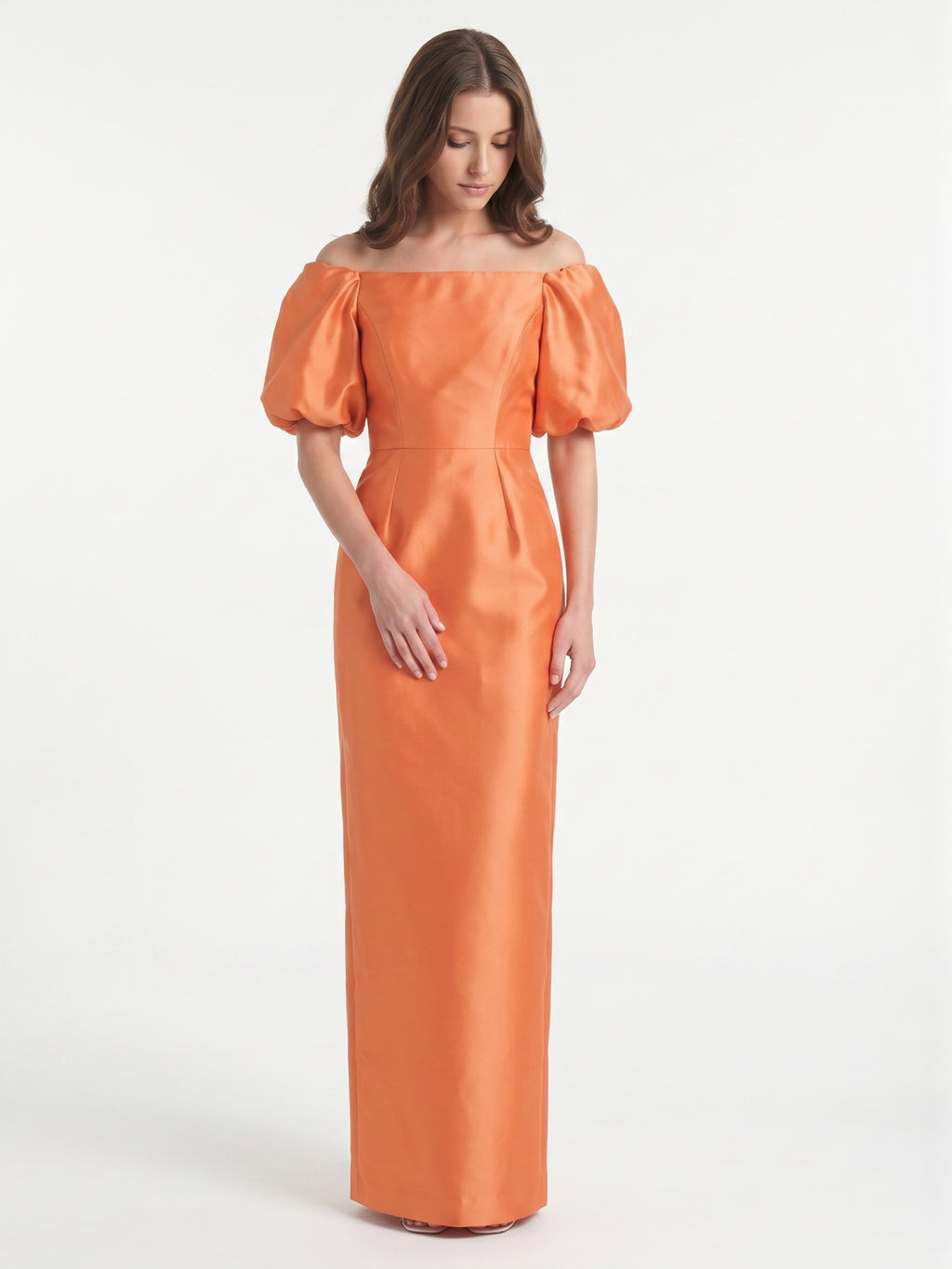 Luminous Orange Satin Sheath Straight Neck Backless Floor-Length Bridesmaid Dress with Pockets