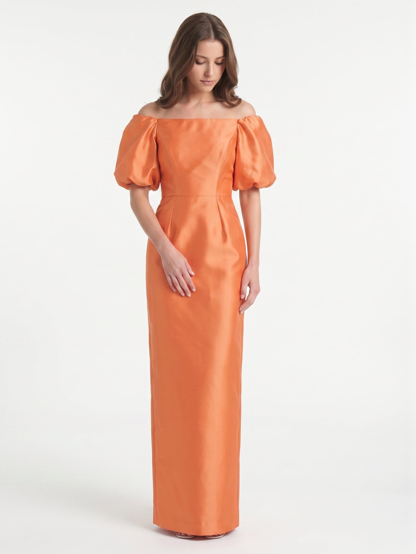 Luminous Orange Satin Sheath Straight Neck Backless Floor-Length Bridesmaid Dress with Pockets