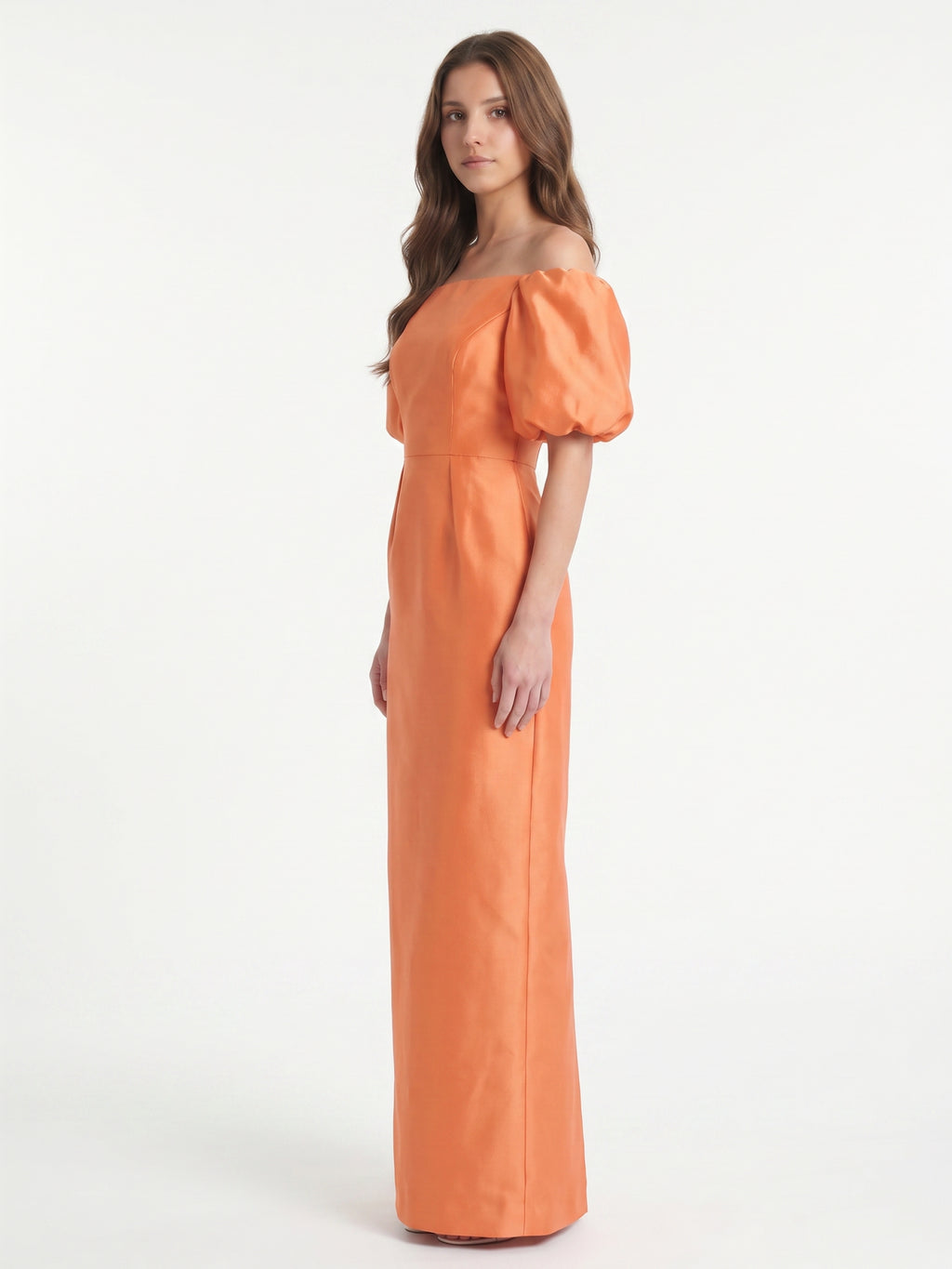Luminous Orange Satin Sheath Straight Neck Backless Floor-Length Bridesmaid Dress with Pockets
