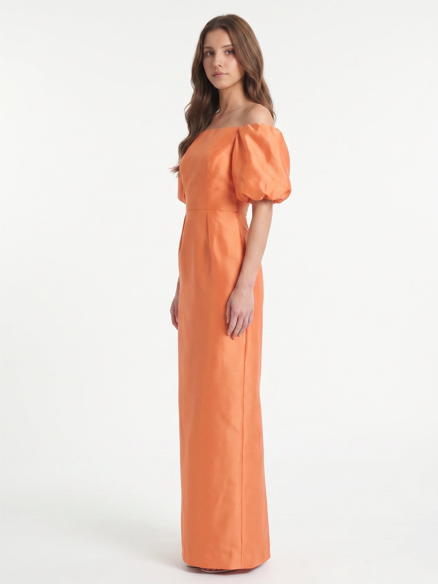 Luminous Orange Satin Sheath Straight Neck Backless Floor-Length Bridesmaid Dress with Pockets