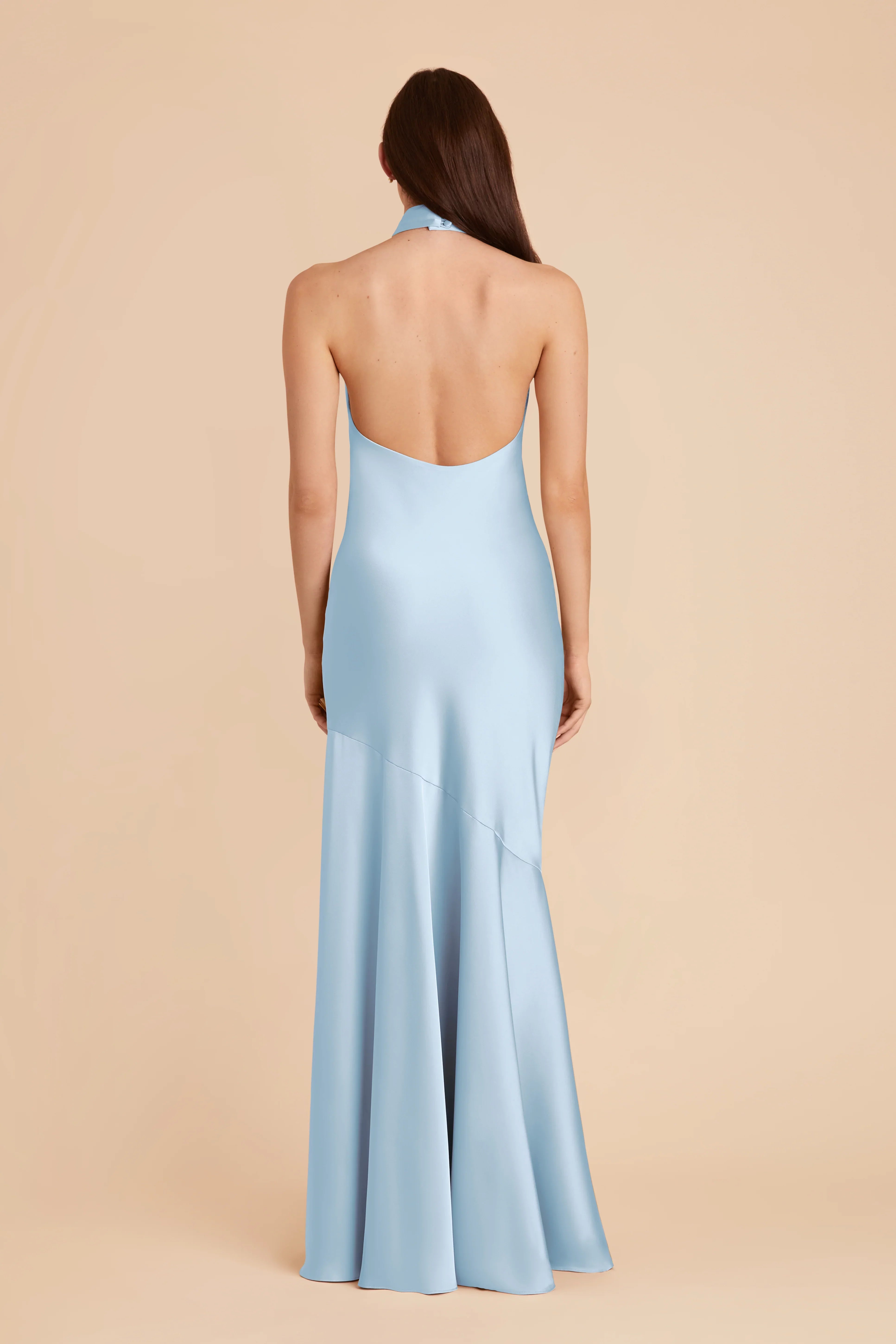 Lustrous Sky Blue Satin Crisscross Halter Mermaid Maxi Bridesmaid Dress with Open Back & Side Slit