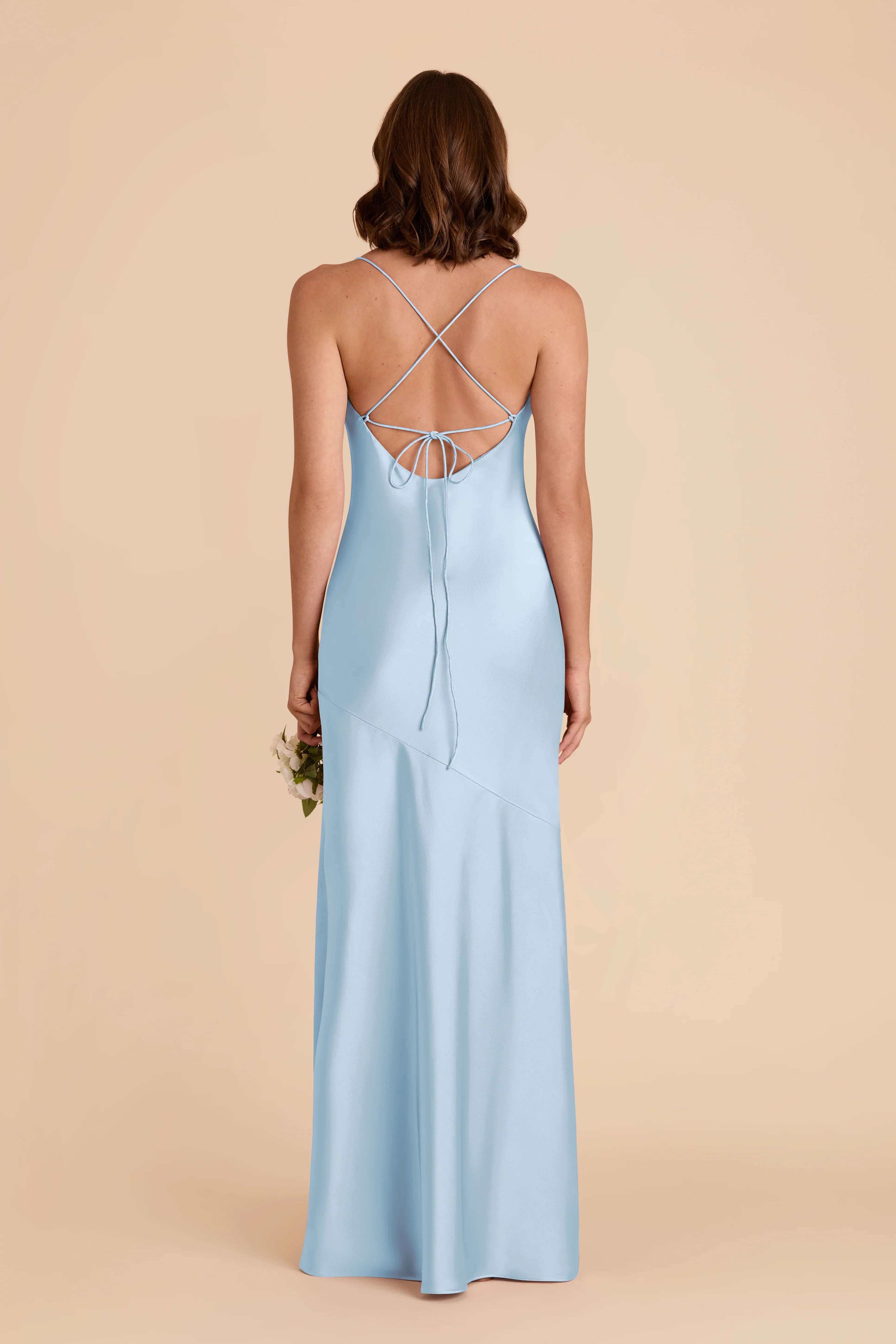 Lustrous Sky Blue Satin Sweetheart Maxi Bridesmaid Dress with Crisscross Back & High Side Slit