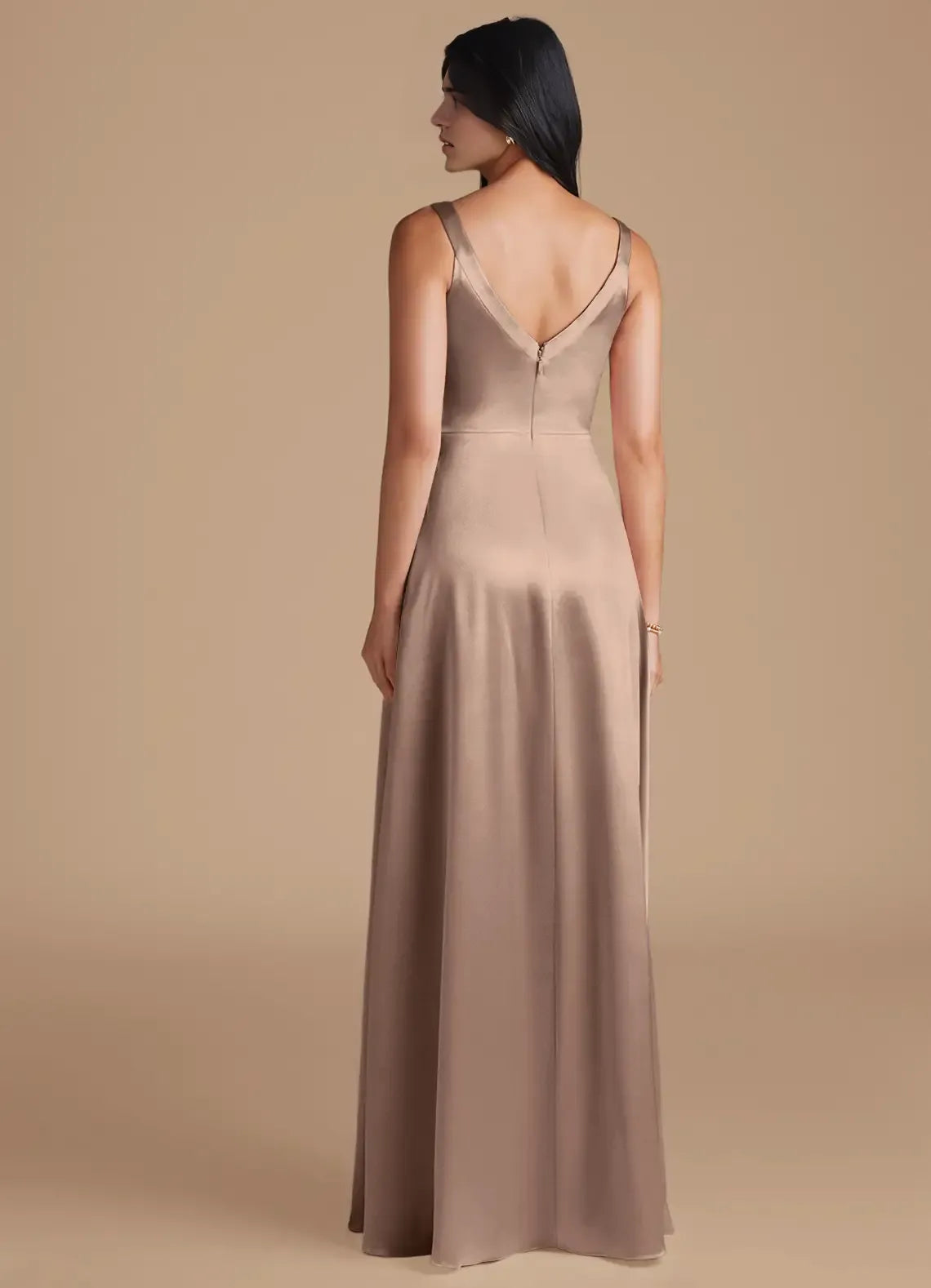 Luxe A-Line Square Neck Sleeveless V Back Floor Length Bridesmaid Dress
