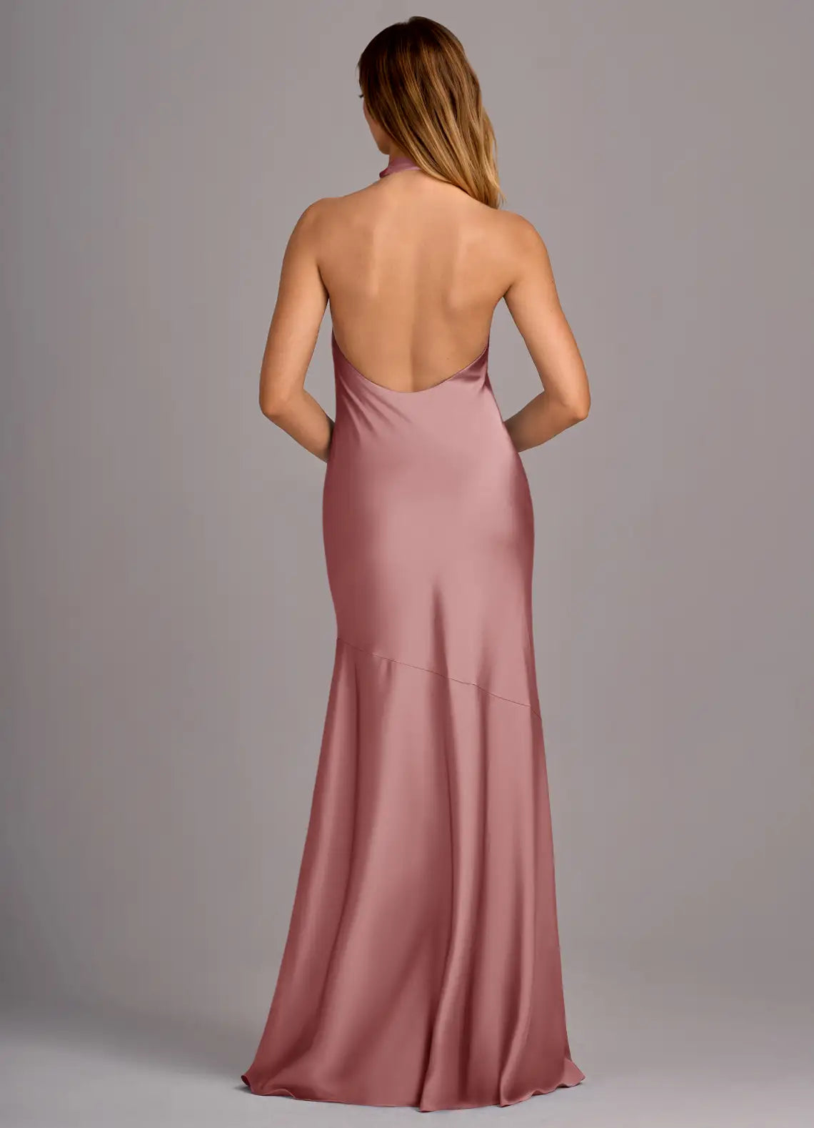 Luxe Mermaid Satin Halter Neck Sleeveless Open Back Floor Length Bridesmaid Dress