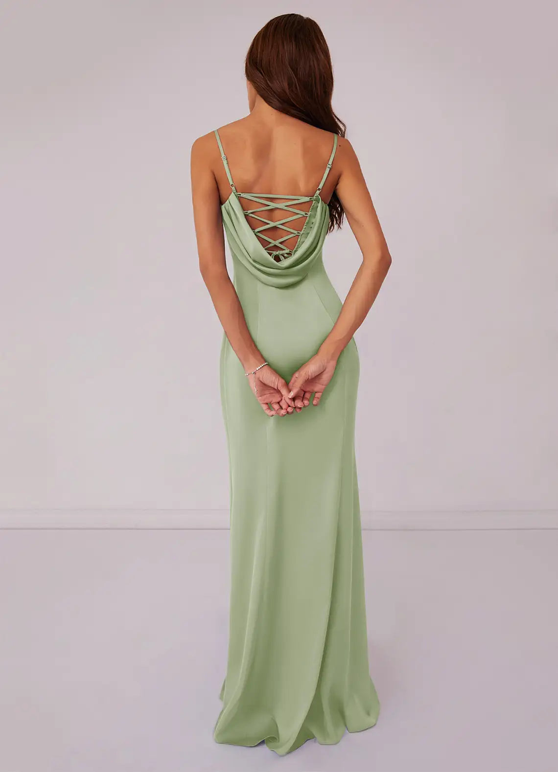 Luxe Mermaid Satin Sweetheart Spaghetti Strap Lace Up Back Floor Length Bridesmaid Dress