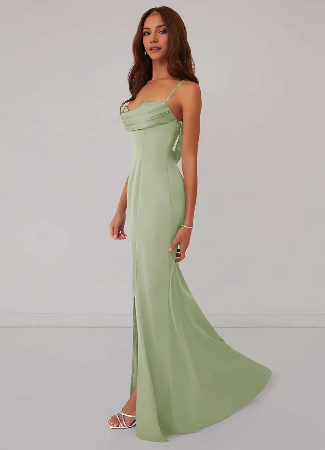 Luxe Mermaid Satin Sweetheart Spaghetti Strap Lace Up Back Floor Length Bridesmaid Dress