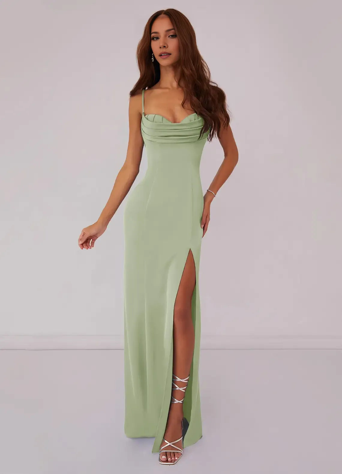 Luxe Mermaid Satin Sweetheart Spaghetti Strap Lace Up Back Floor Length Bridesmaid Dress