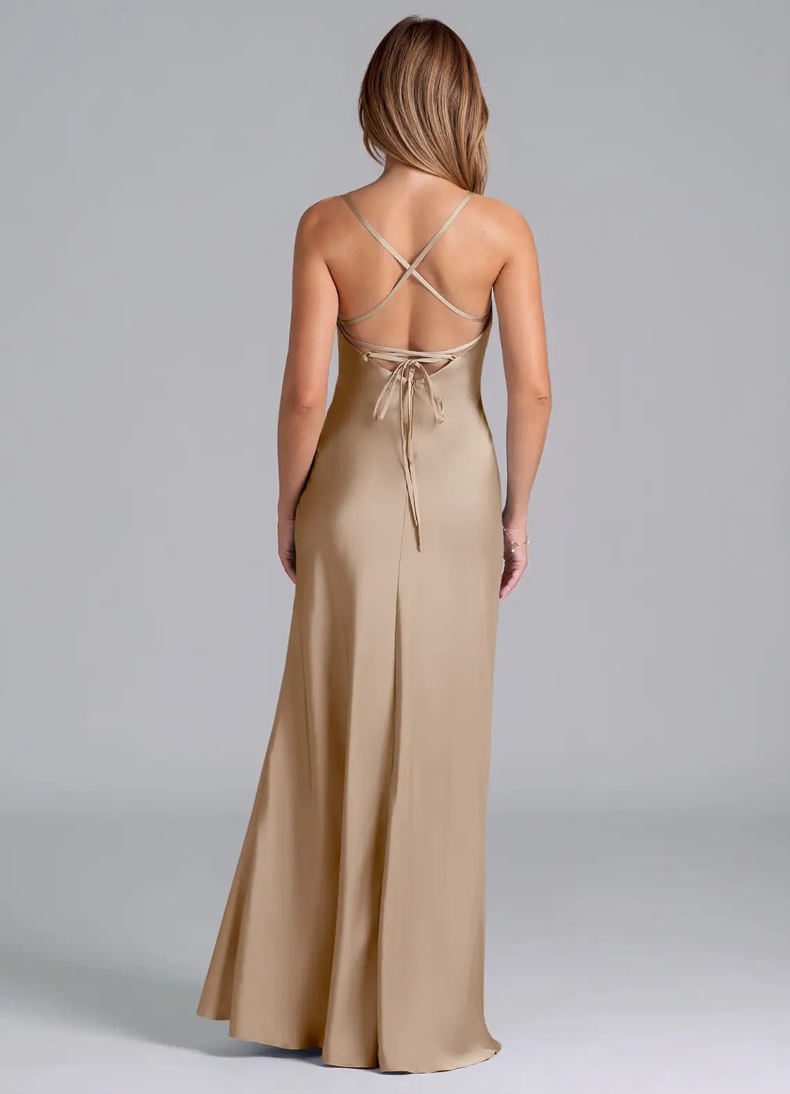 Luxe Mermaid Square Neck Sleeveless Crisscross Tie Back Floor Length Bridesmaid Dress