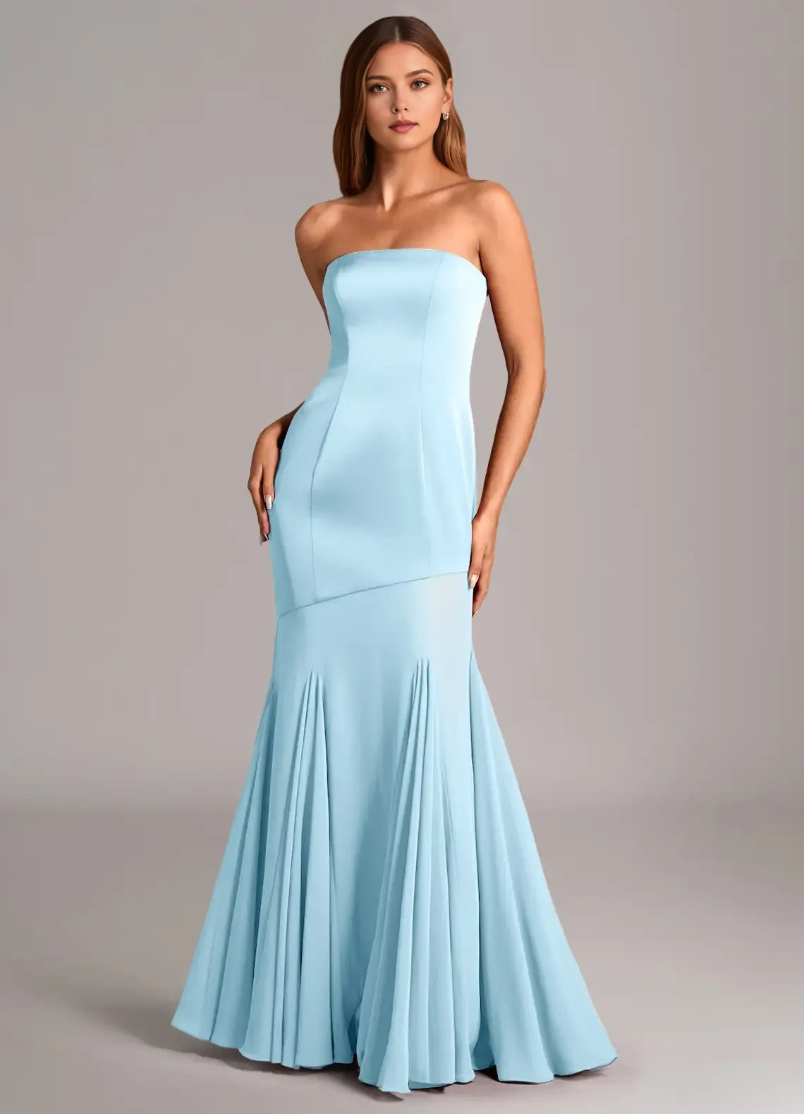 Luxe Mermaid Strapless Sleeveless Strap Back Floor Length Bridesmaid Dress