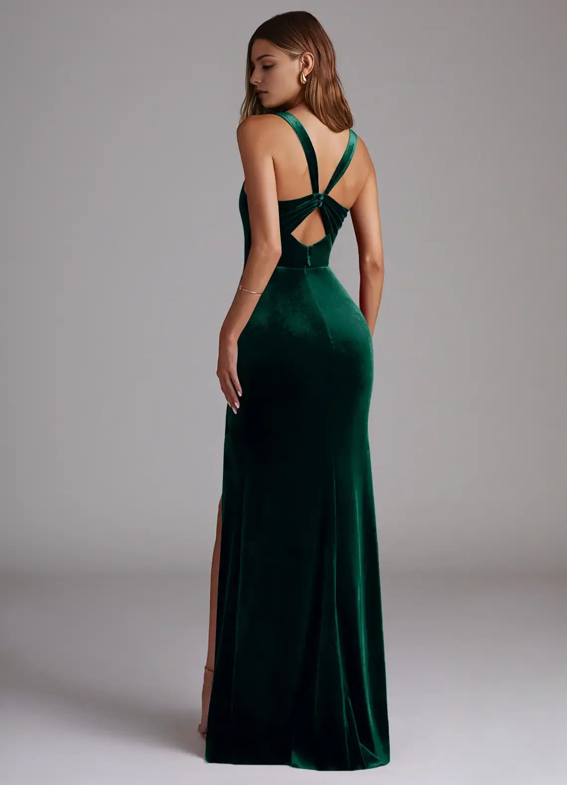 Luxe Mermaid Velvet Square Neck Sleeveless Cross Bow Back Floor-Length Bridesmaid Dress