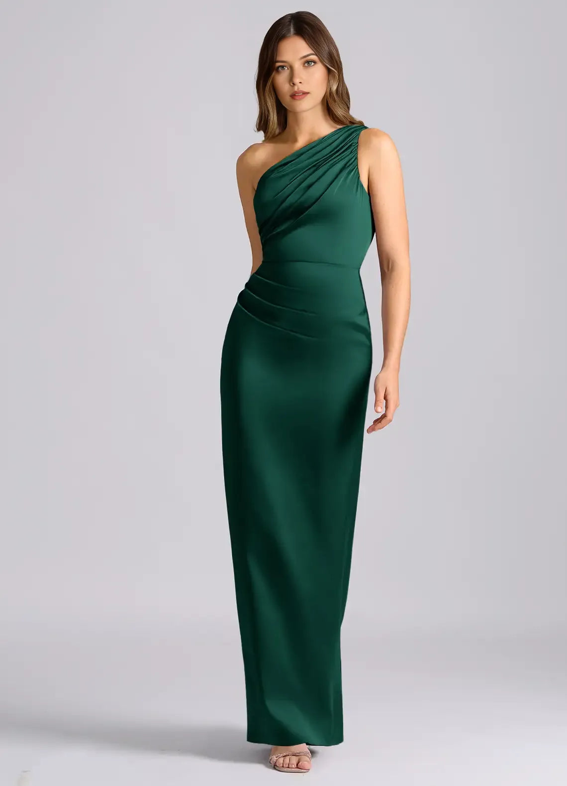 Luxe Sheath One Shoulder Sleeveless Open Back Floor Length Bridesmaid Dress