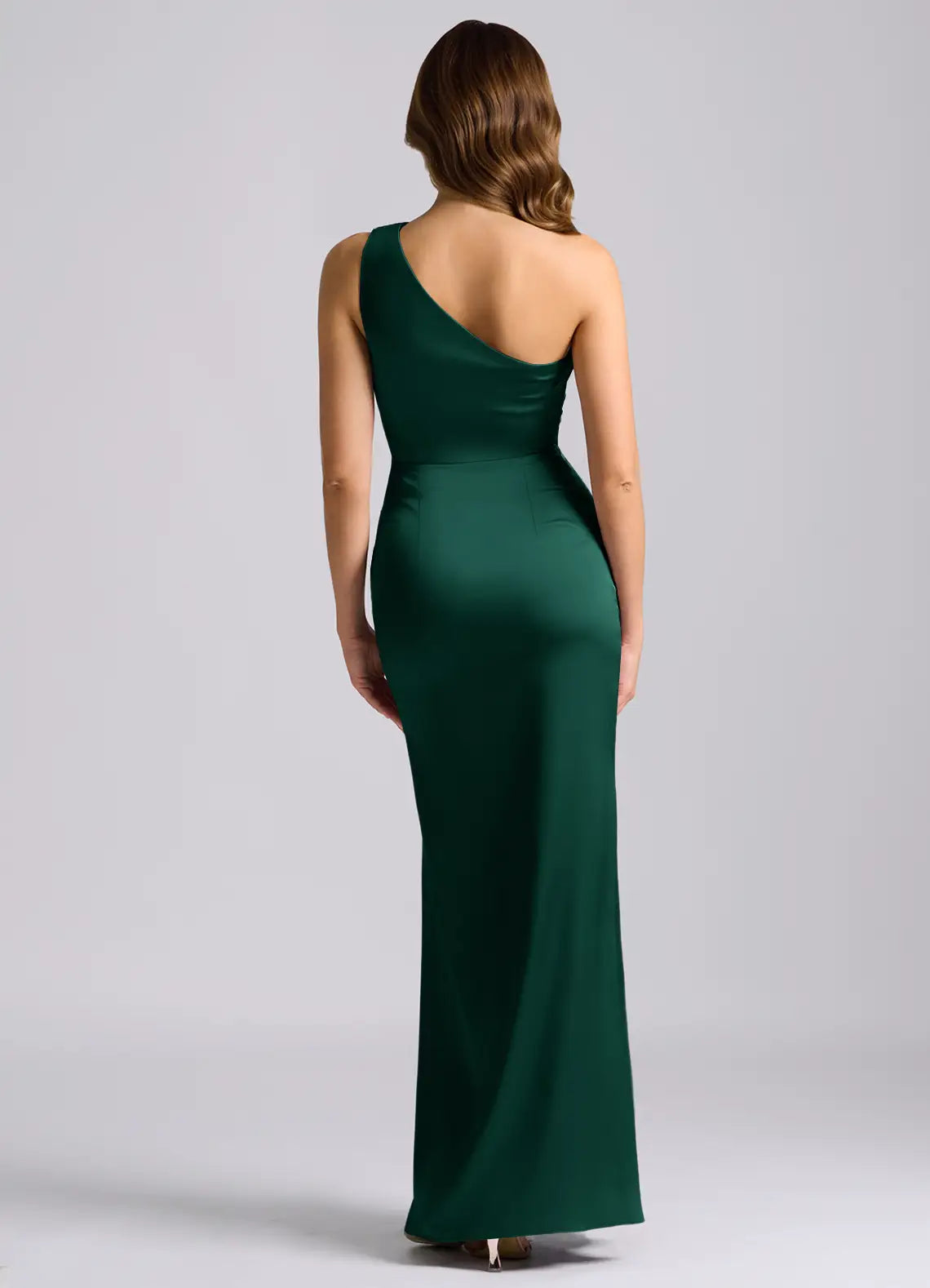 Luxe Sheath One Shoulder Sleeveless Open Back Floor Length Bridesmaid Dress