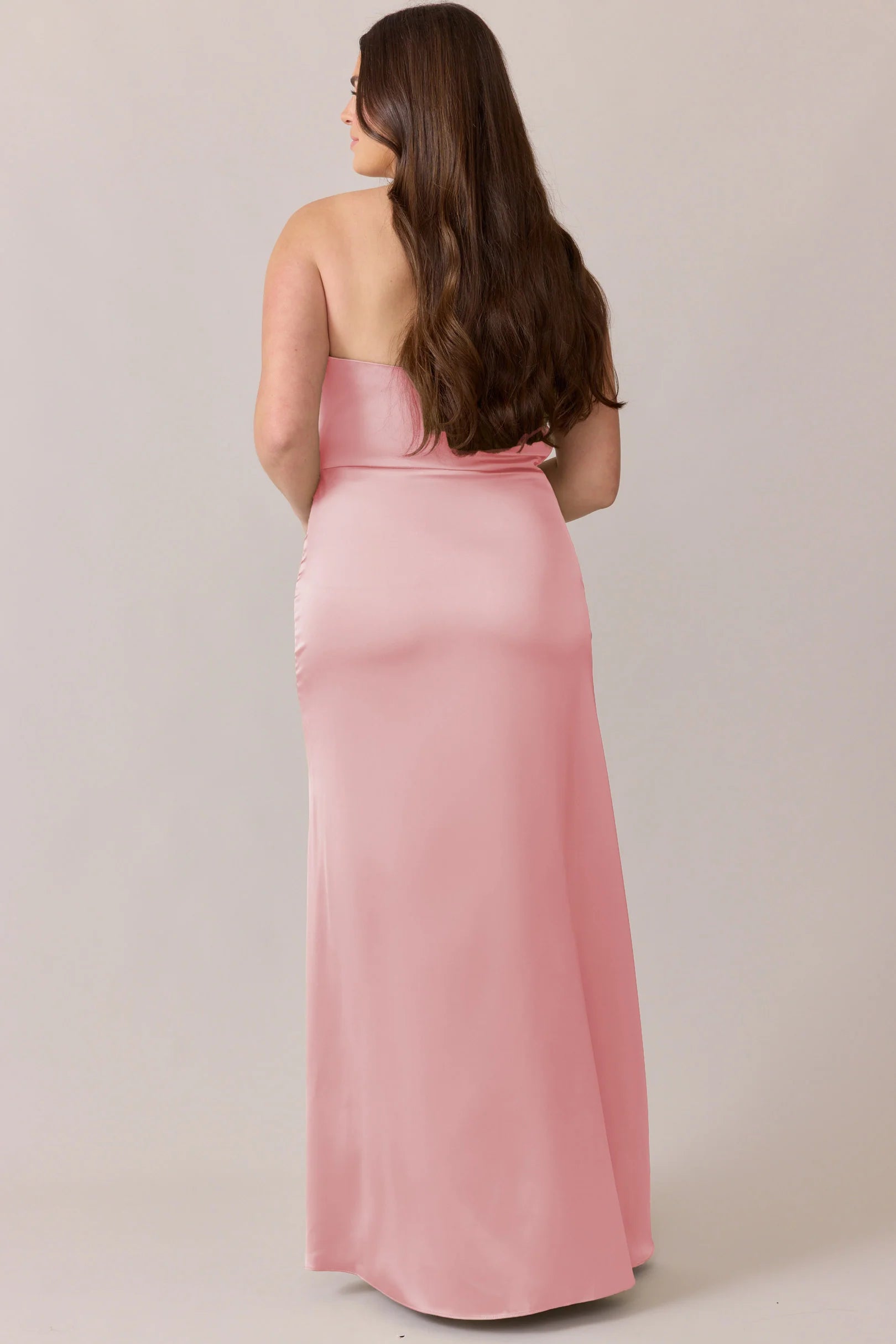 Luxe Satin Strapless Square Neck Mermaid Bridesmaid Dress with Pockets High Slit Floor-Length Hem Plus Size