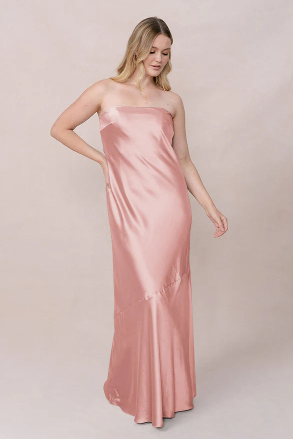 Luxe Satin Strapless Sweetheart Neck Open Back Mermaid Bridesmaid Dress with Pockets Floor-Length Hem
