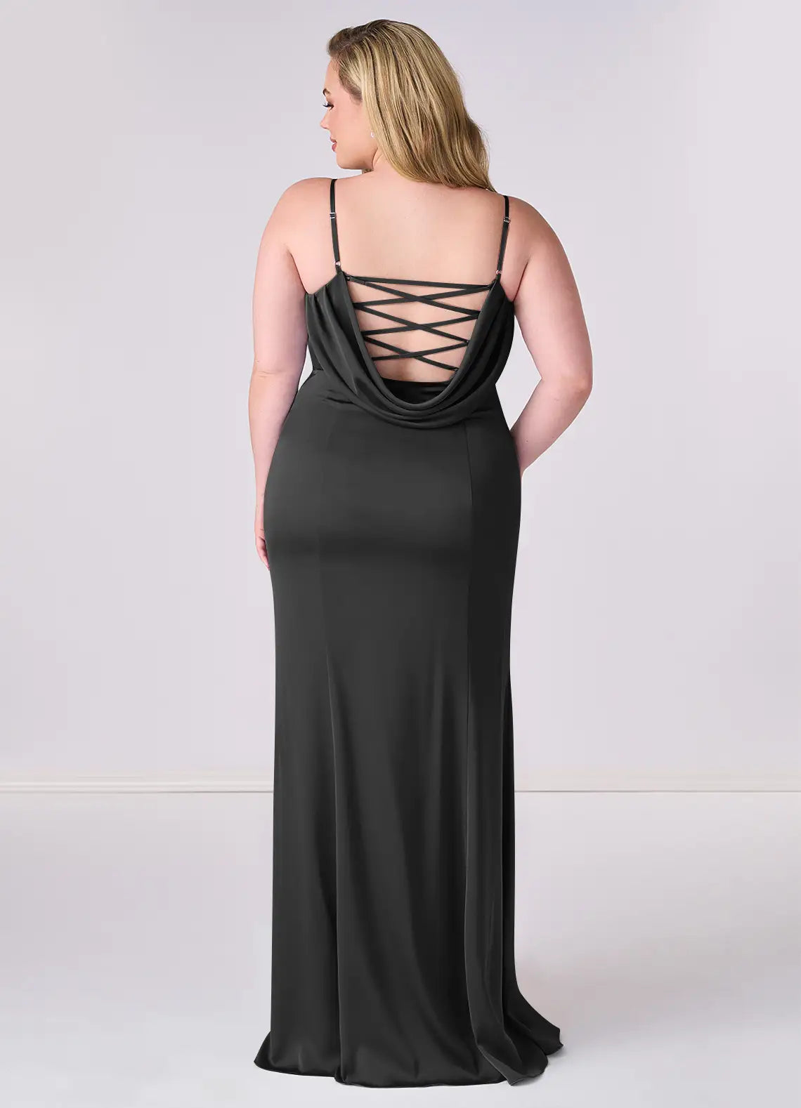 Luxury-satin-sheath-cowl-neck-spaghetti-strap-lace-up-back-floor-length-bridesmaid-dress-with-high-slit