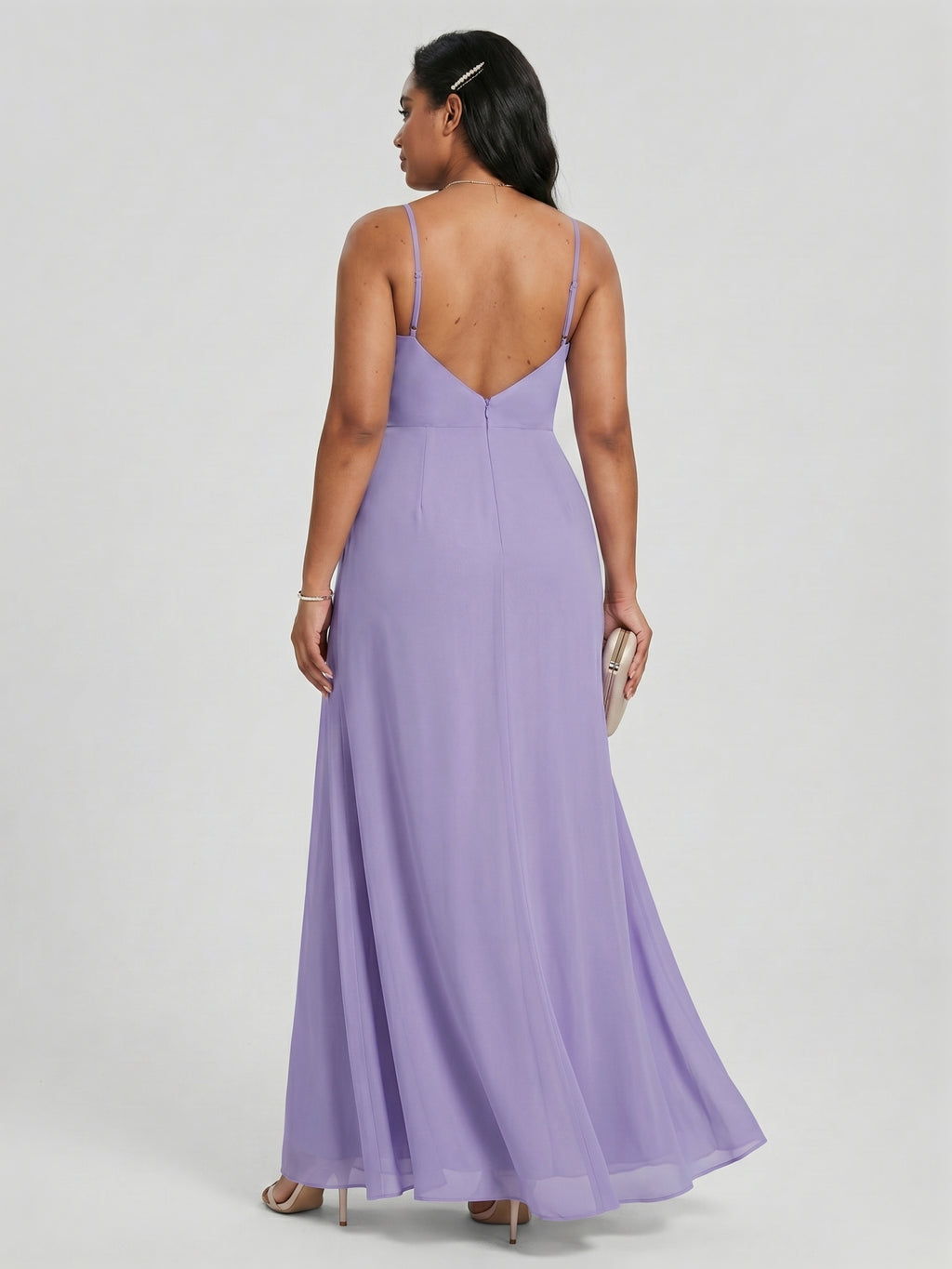 Simple Mauve Chiffon A-Line Sweetheart Backless with Ruffle Accents Ankle-Length Bridesmaid Dress