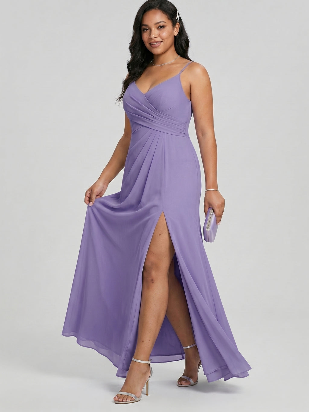 Simple Mauve Chiffon A-Line Sweetheart Backless with Ruffle Accents Ankle-Length Bridesmaid Dress