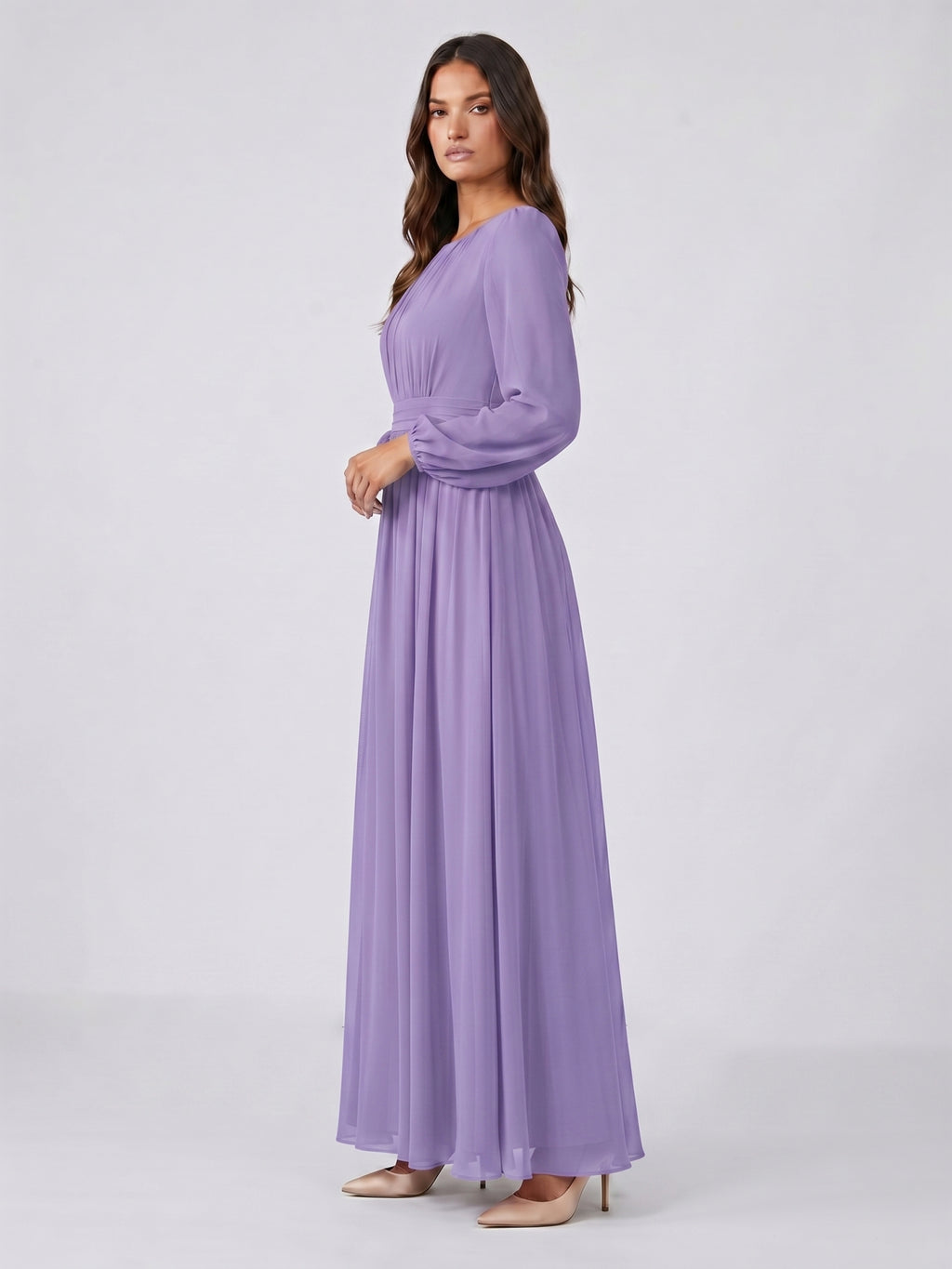 Mauve Chiffon A-Line Scoop Neck Criss-Cross Floor-Length Bridesmaid Dress with Pleats
