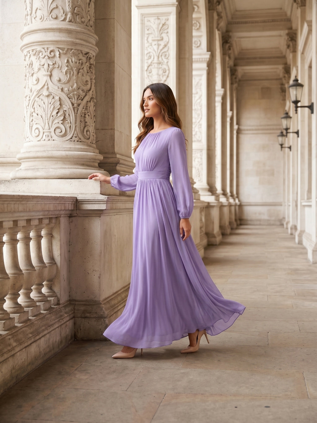 Mauve Chiffon A-Line Scoop Neck Criss-Cross Floor-Length Bridesmaid Dress with Pleats