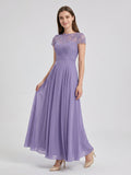 Mauve Lace A-Line Scoop Neck Back Zip Floor-Length Bridesmaid Dress with Pockets