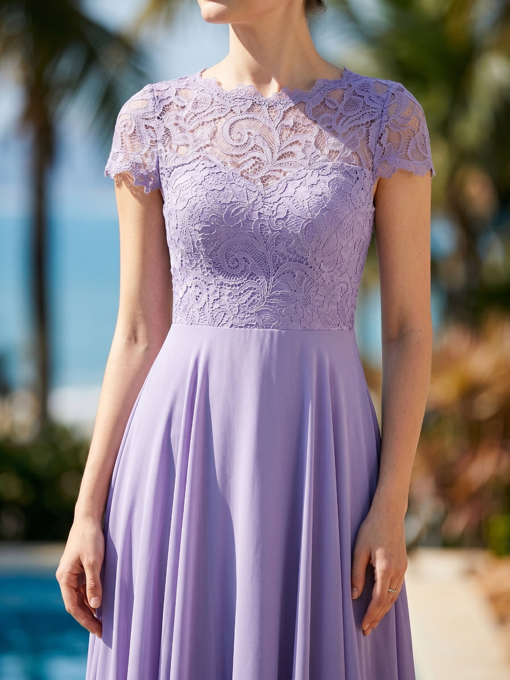 Mauve Lace A-Line Scoop Neck Back Zip Floor-Length Bridesmaid Dress with Pockets