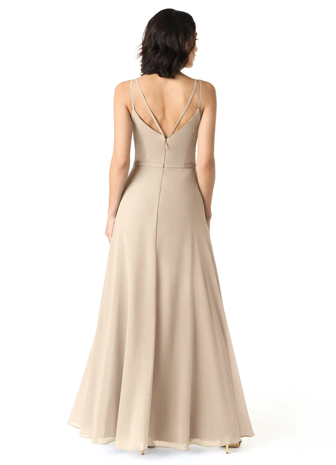 Minimalist Chiffon Bridesmaid Dress with Double Strap V-Neck and Flowing Skirt