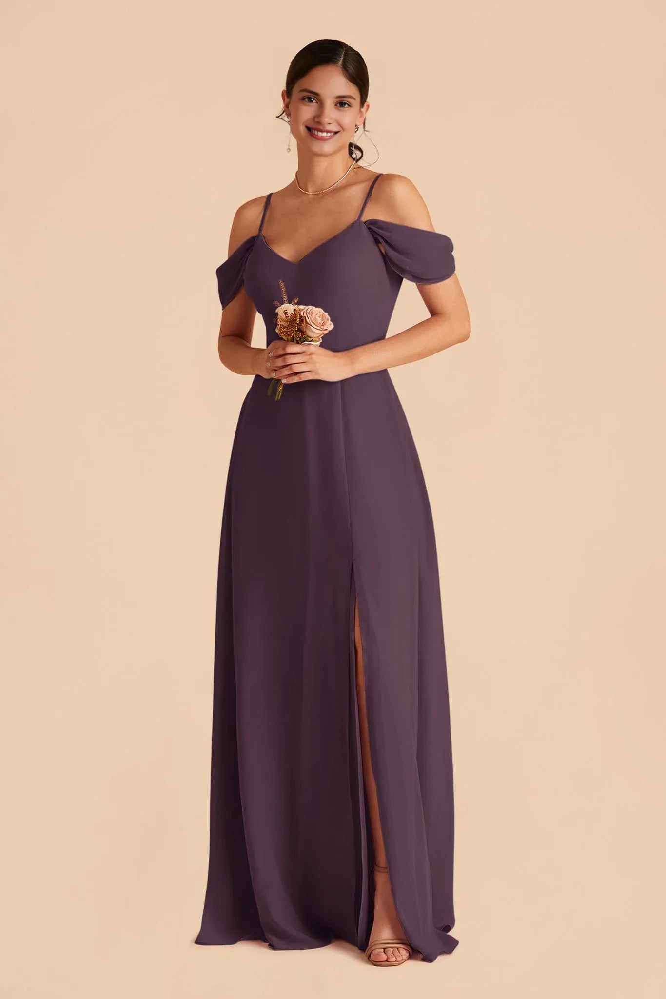 Minimalist A-Line V Neck Sleeveless Chiffon High Slit Maxi Bridesmaid Dress