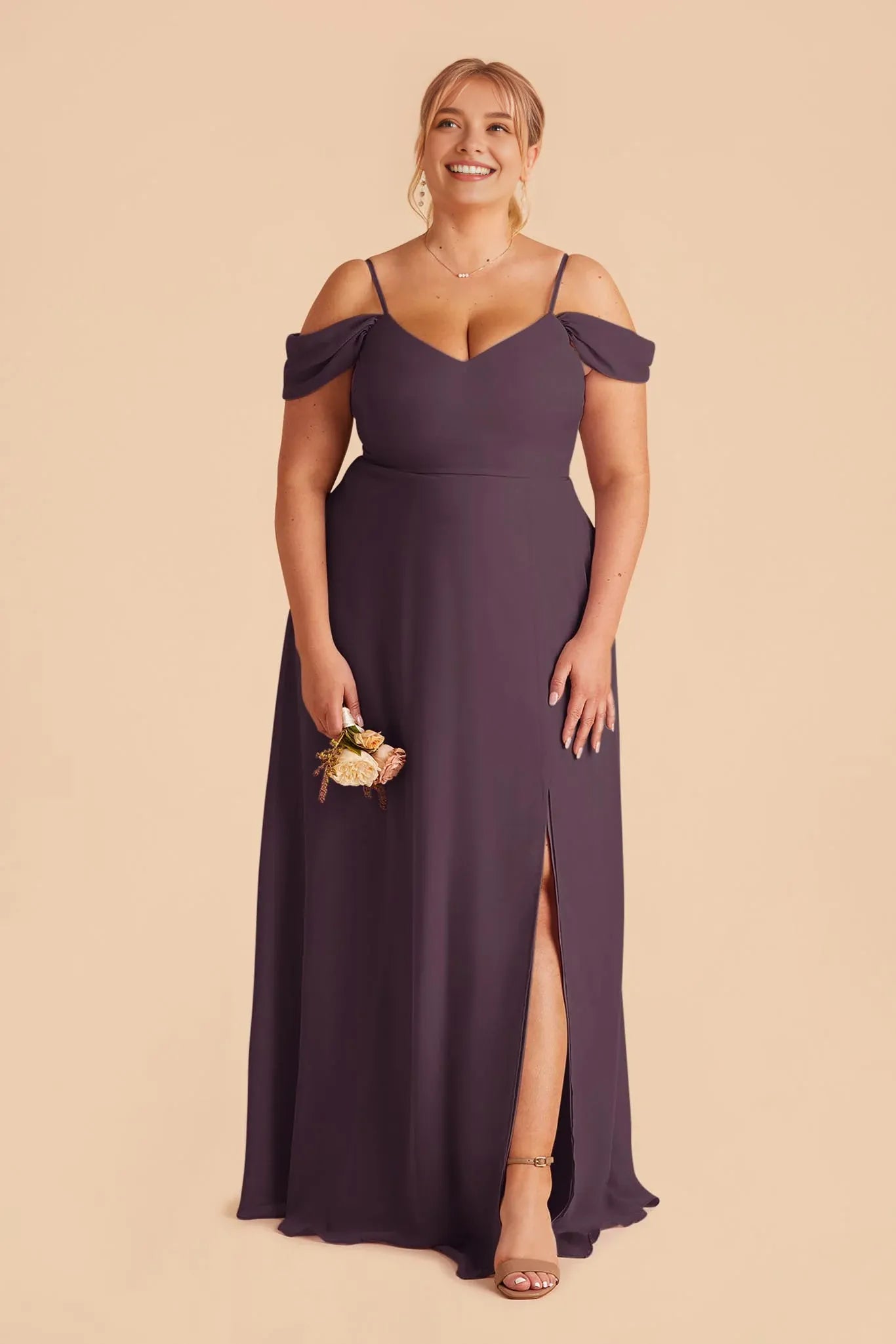 Minimalist A-Line V Neck Sleeveless Chiffon High Slit Maxi Bridesmaid Dress