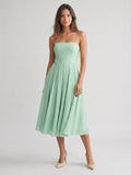 Mint Green Chiffon A-Line Straight Neck Backless Tea-Length Formal Dress with Pleating