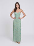 Mint Green Chiffon Column V-Neck Criss-Cross Straps Floor-Length Formal Dress with Beading