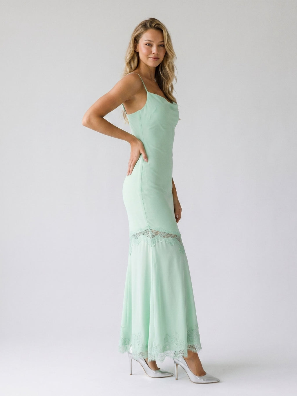 Mint Green Lace Mermaid Sweetheart Side Zip Ankle-Length Evening Dress