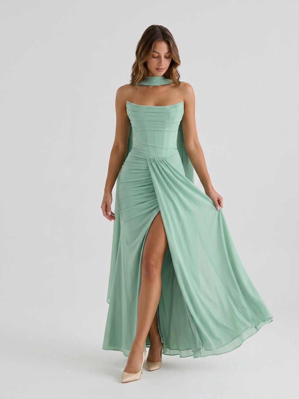 Mint Green Stretch Knit Sheath Straight Neck Back Zip Ankle Birthday Dress