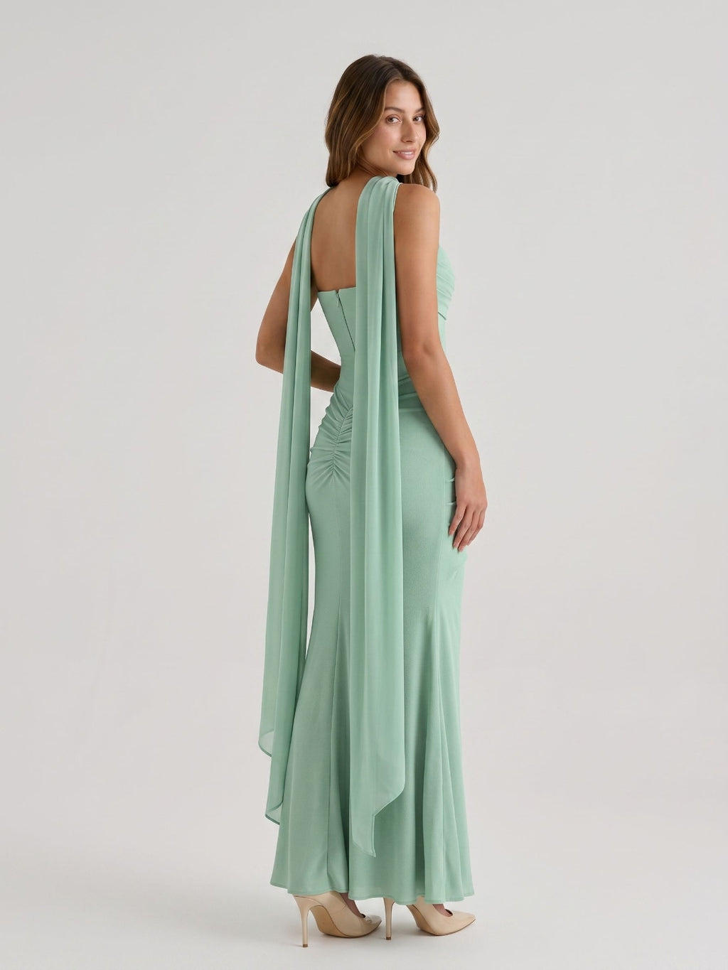 Mint Green Stretch Knit Sheath Straight Neck Back Zip Ankle Birthday Dress