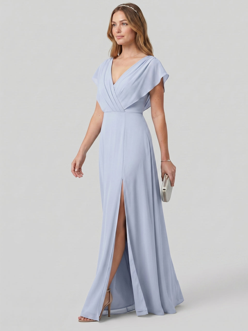 Graceful Mist Chiffon A-Line V-Neck Backless Ankle-Length Bridesmaid Dress