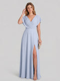Graceful Mist Chiffon A-Line V-Neck Backless Ankle-Length Bridesmaid Dress