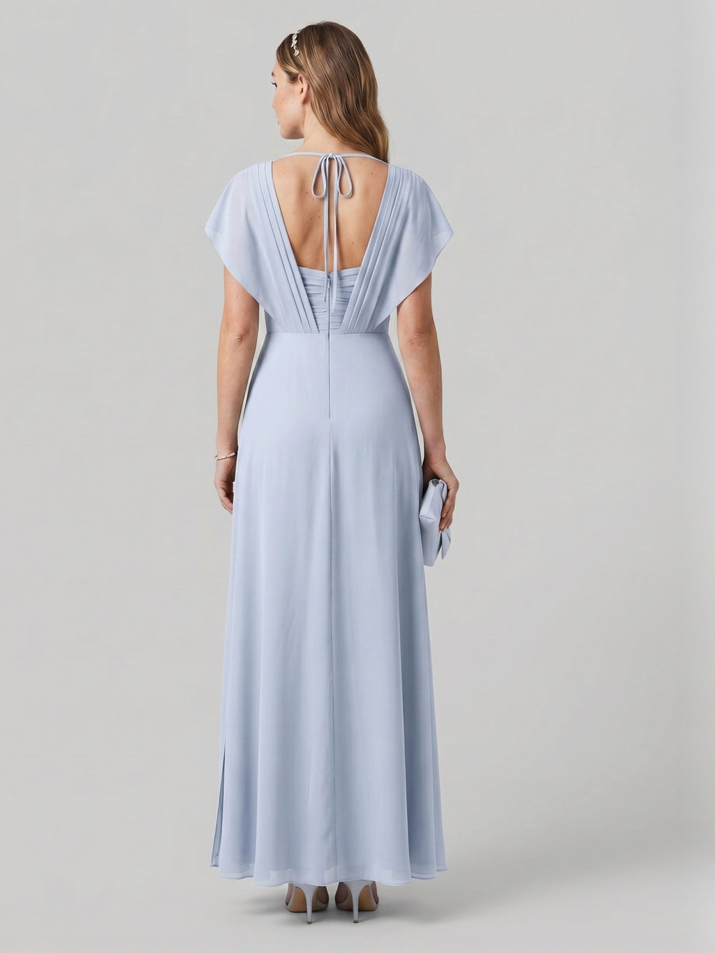 Graceful Mist Chiffon A-Line V-Neck Backless Ankle-Length Bridesmaid Dress