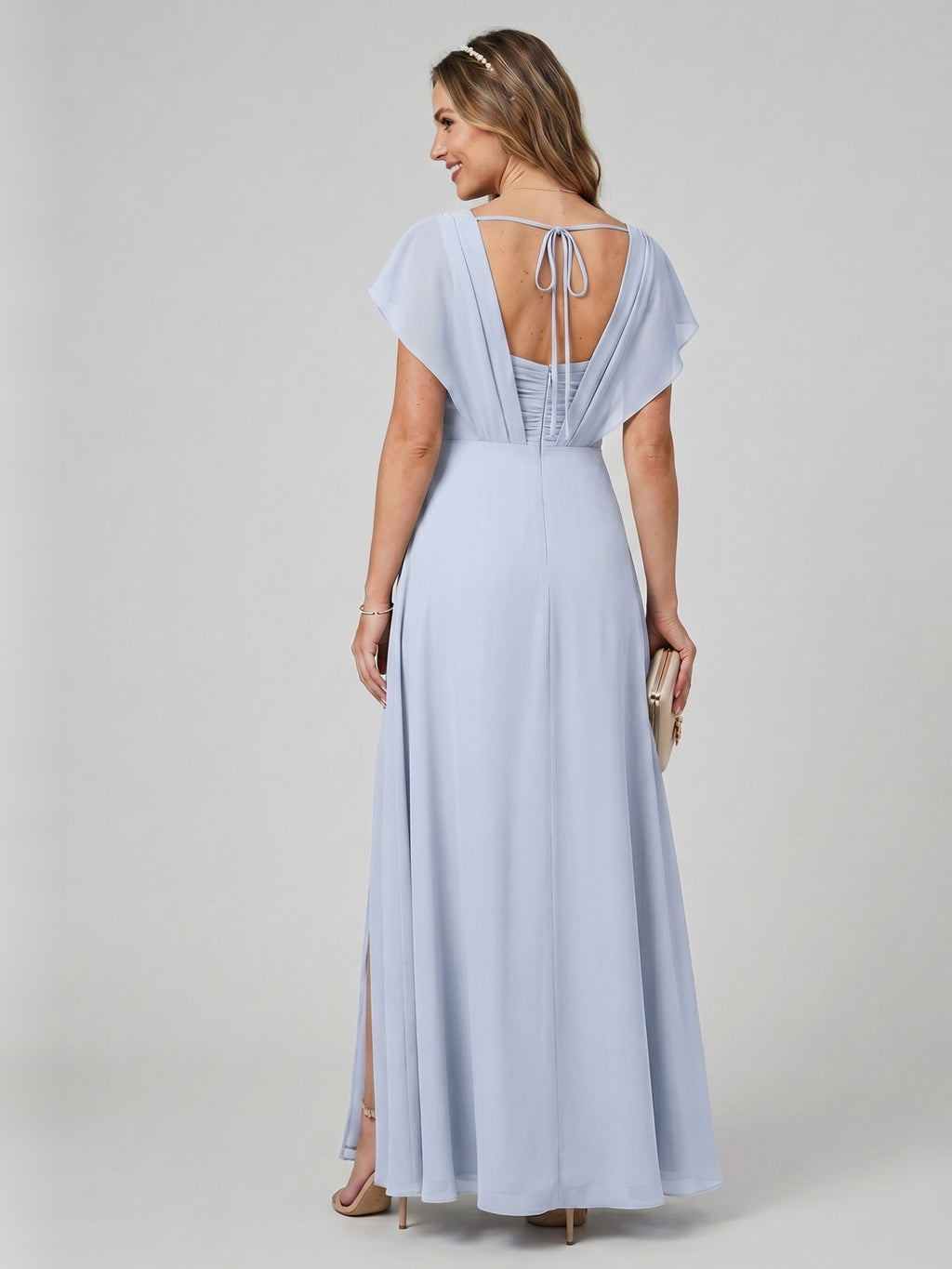Graceful Mist Chiffon A-Line V-Neck Backless Ankle-Length Bridesmaid Dress