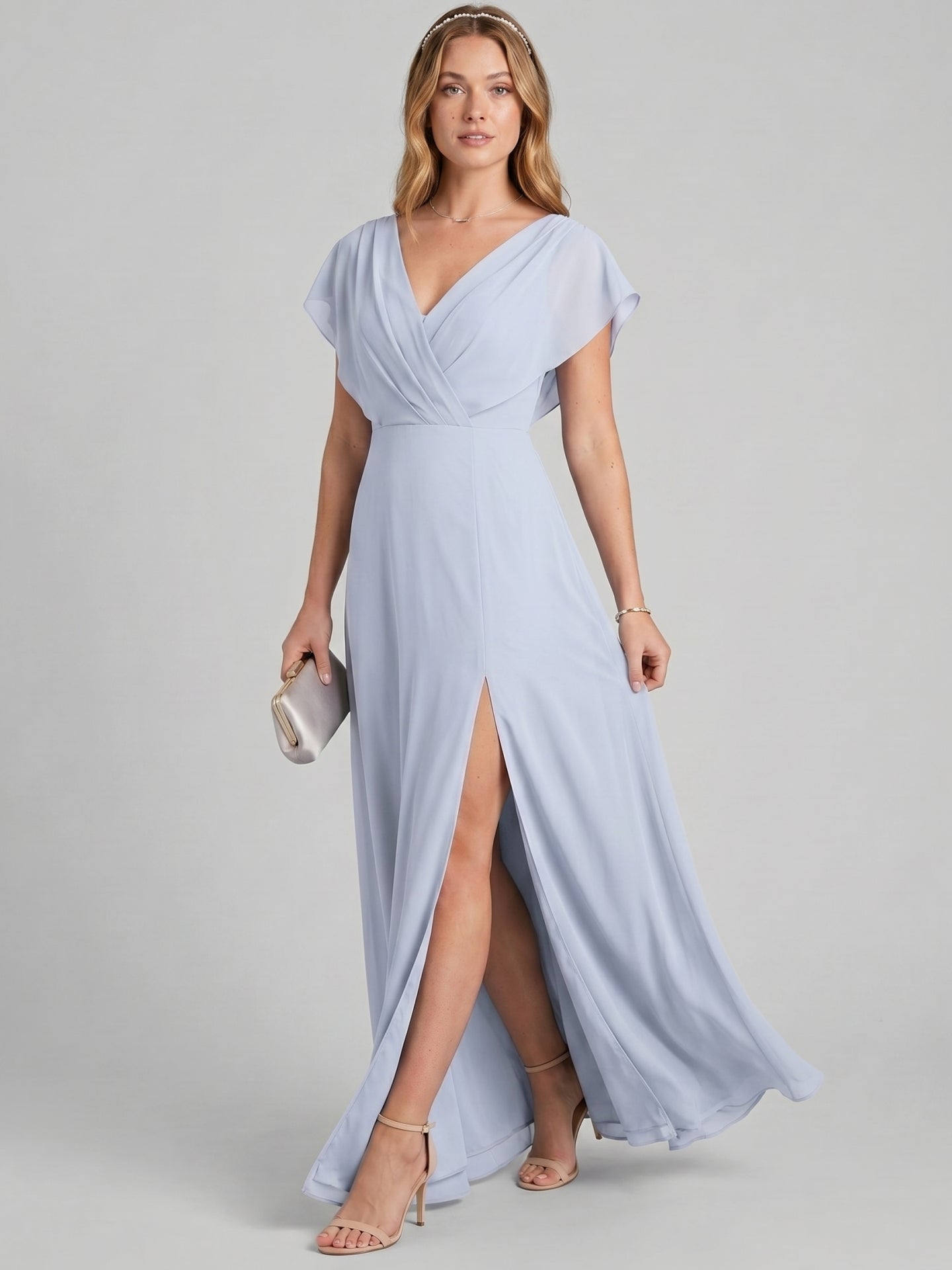 Graceful Mist Chiffon A-Line V-Neck Backless Ankle-Length Bridesmaid Dress